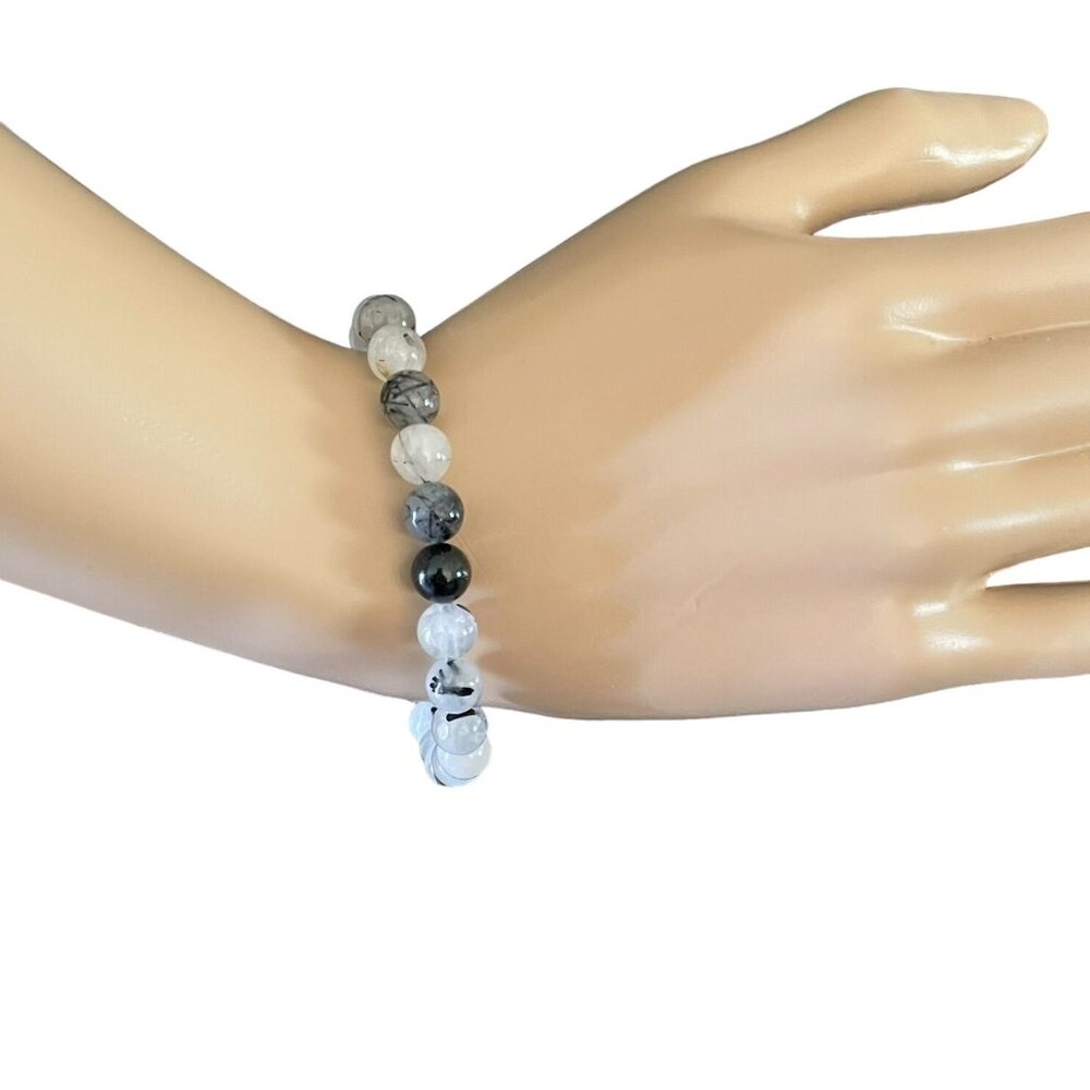 Tourmaline Quartz Stretch Bracelet 8mm Beads Healing Crystals